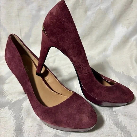 Calvin Klein Shoes Paulette wine Suede Pumps heels 7.5 - Picture 3 of 13